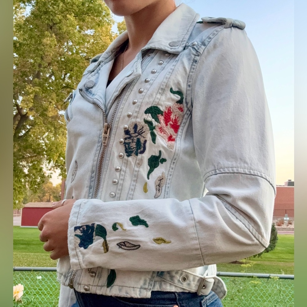 Retro Flower Patch Denim Jacket - image 1